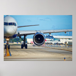 Flygplan som taxar mot avgång poster