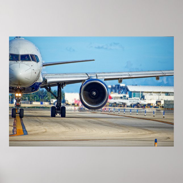 Flygplan som taxar mot avgång poster (Framsidan)