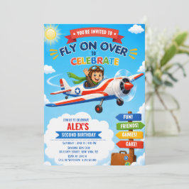 Flygplan Söt Pilot Plan Flicka Pojke 2-års Födelse Inbjudningar