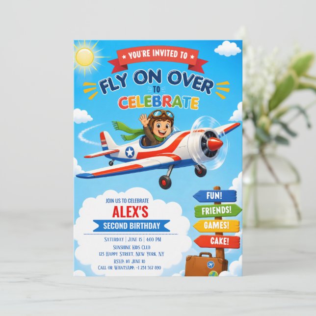 Flygplan Söt Pilot Plan Flicka Pojke 2-års Födelse Inbjudningar (Stående Fram)