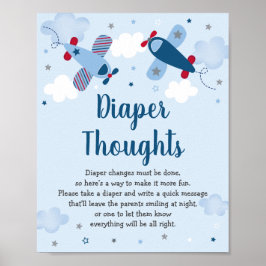 Flygplan Stars Clouds Baby Shower Diaper Thoughts Poster