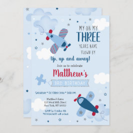 Flygplan Stars Clouds Boy Birthday-inbjudan Inbjudningar