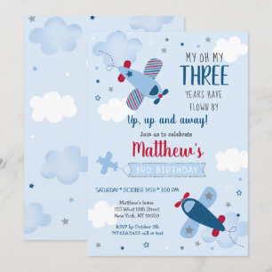 Flygplan Stars Clouds Boy Birthday-inbjudan Inbjudningar