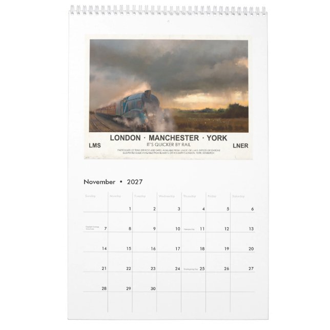 FLYGPLAN, TÅG & BILAR KALENDER (Nov 2027)