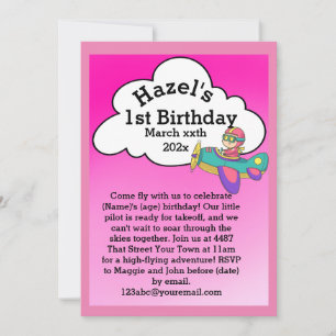 Flygplan Theme Birthday (flicka) Inbjudningar
