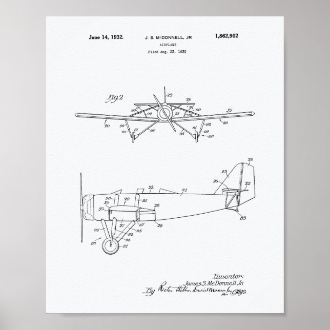 Flygplan Typ 2 1932 Patent Art White Papper Poster (Framsidan)