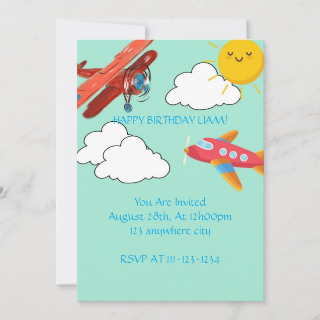 FLYGPLANER BIRTHDAY INVITATION BOYYS,DIGITAL INBJUDNINGAR (Framsida)