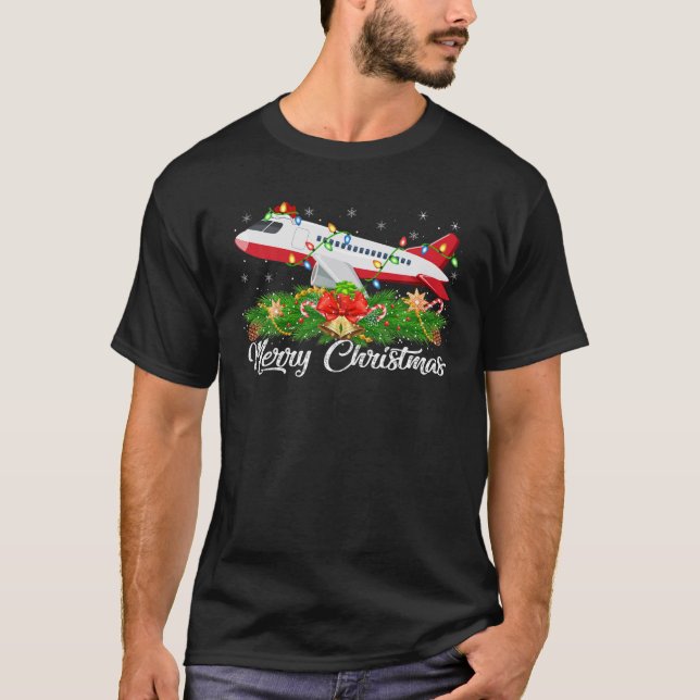 Flygplanet Älskare Matching Santa Hat Airplan Chri T Shirt (Framsida)