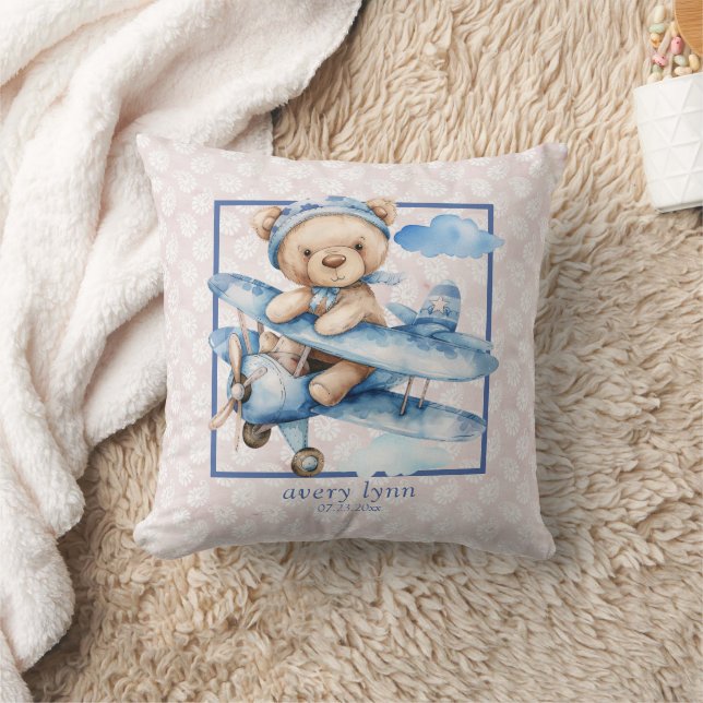 Flygplanet Cute Baby Bear & Leksak Nursery Kudde (Filt)