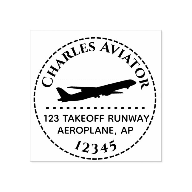 Flygplanet Jet Returadress Frimärke runda Stämpel (Tryck)