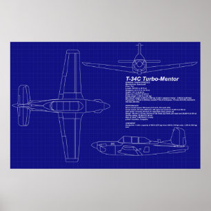 Flygplanets blå avtryck T-34 C Mentor Poster