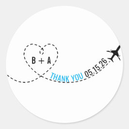 Flygplanets flygväg Monogram Bröllop Datum Tack Runt Klistermärke