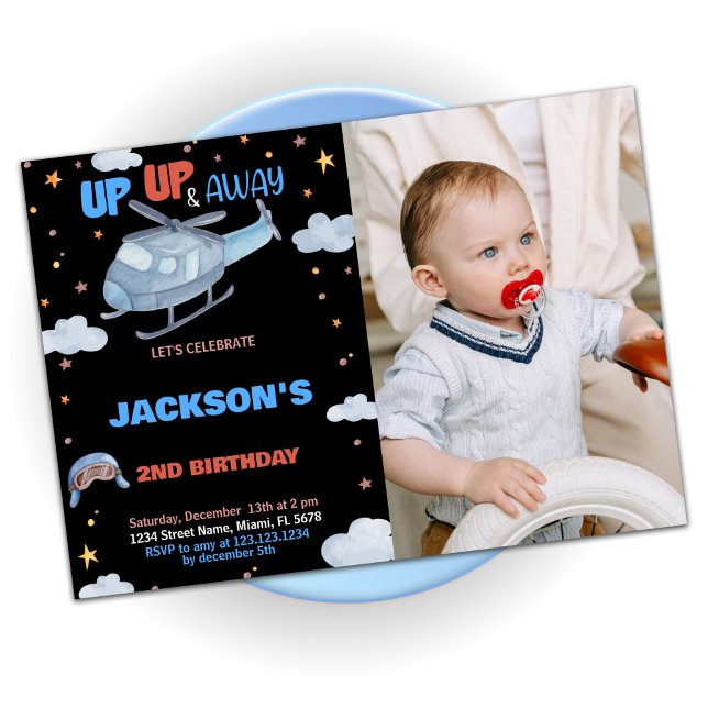 Flygplanets födelsedagsinbjudningar, svart med fot inbjudningar (Airplane Birthday Invitations Black with photo)