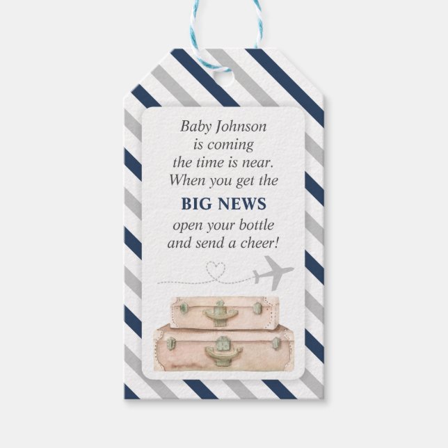 Flygplanets resande Pojke Shower Mini Flaska favor Presentetikett (Framsidan)