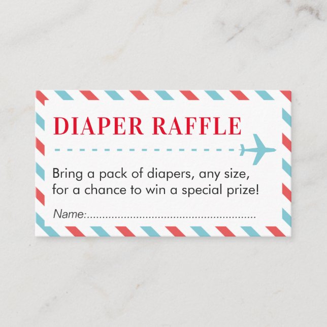 Flygplanets resdagbok Raffle Biljett Baby Shower Tilläggskort (Framsida)
