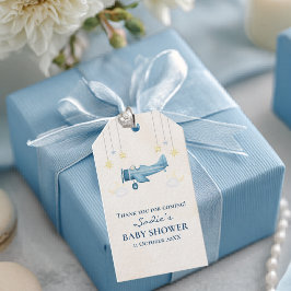 Flygplans Baby Shower Whimsical Pojke Baby Tack Ko Presentetikett