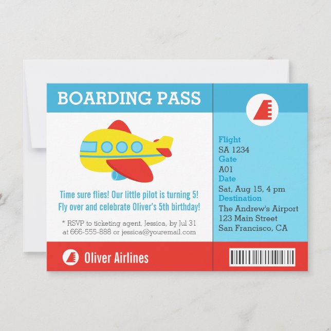 Flygplans Boarding Pass Födelsedagsfest Inbjudningar (Framsida)