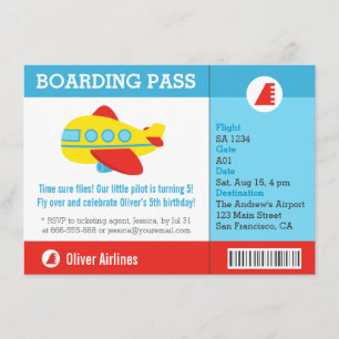 Flygplans Boarding Pass Födelsedagsfest Inbjudningar