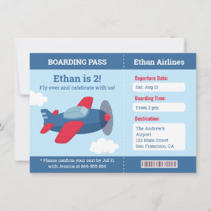 Flygplans Boarding Pass Pojkars Födelsedagsfest In Inbjudningar