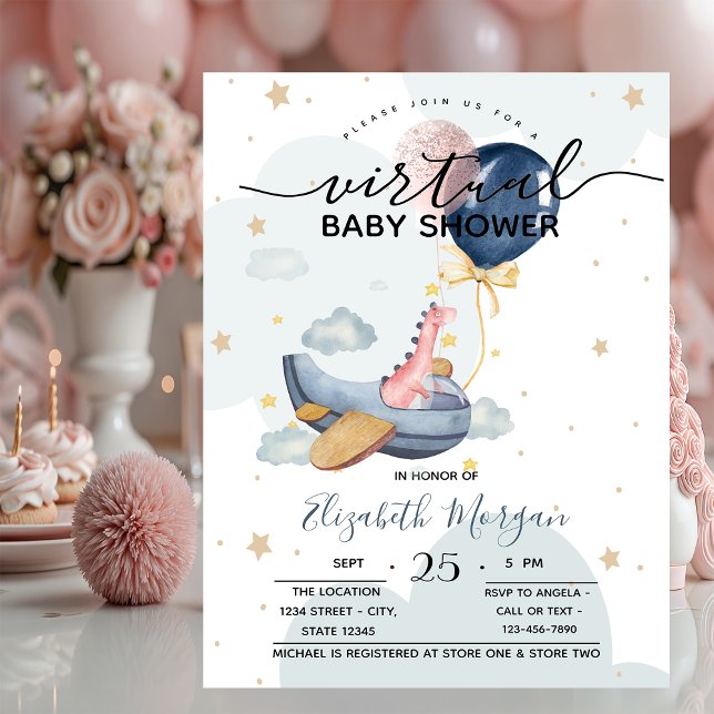 Flygplans Dino Ballonger Baby Shower  Inbjudningar (Skapare uppladdad)