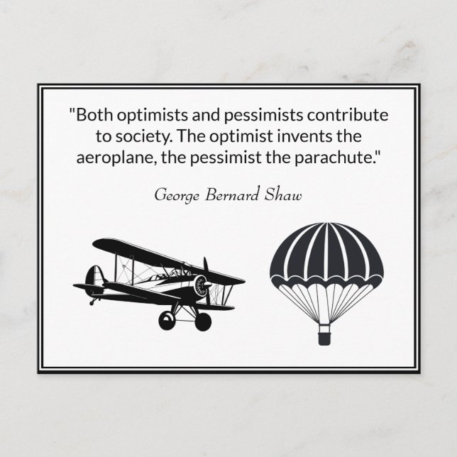 Flygplans Fallskärm Citat George Bernard Shaw Vykort (Framsida)