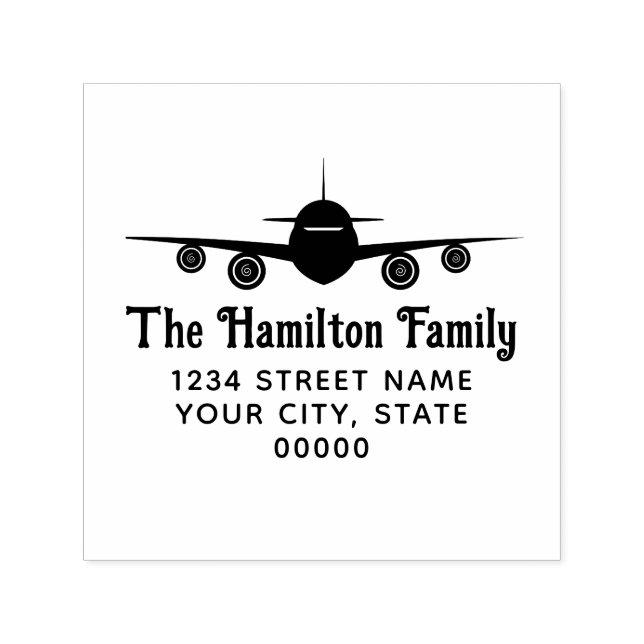 Flygplans Framifrån Familjenamn Returadress Självfärgande Stämpel (Design)