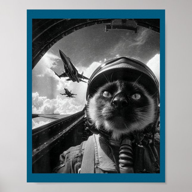 Flygplans Katt Jet Pilot Selfie Siamese Jaktflygpl Poster (Framsidan)