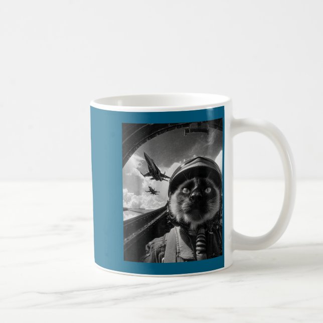 Flygplans Katt Jetpilot Selfie Siamese Fighter Skr Kaffemugg (Höger)
