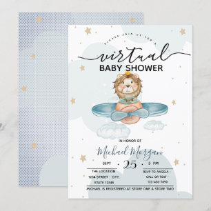 Flygplans Lejon Moln Prickar Virtuell Baby Shower Inbjudningar