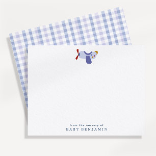 Flygplans Nurseries Notkort med Blå Gingham Baksid Meddelande