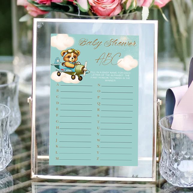 Flygplans Teddybjörn Baby Shower Game ABC (Airplane Teddy Bear Baby Shower Game ABC)