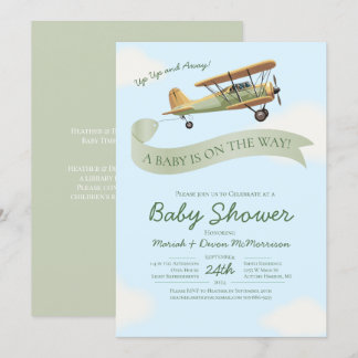 Flygplans Vintage Baby Shower Inbjudan