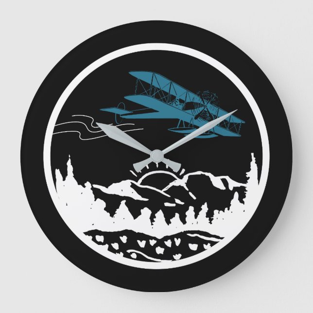 Flygplansberg och solnedgång, luftfart, minimalist stor klocka (Framsida)