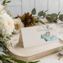 Flygplansbjörn Baby Shower Faltade Platskort