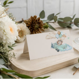 Flygplansbjörn Baby Shower Faltade Platskort Placeringskort