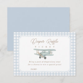 Flygplansblå Gingham Baby Shower Blöja Lotteri Tilläggskort