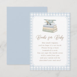 Flygplansblå Gingham-babybok för baby shower Tilläggskort