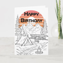 Flygplanskampanj, berg, solnedgång, födelsedag kort