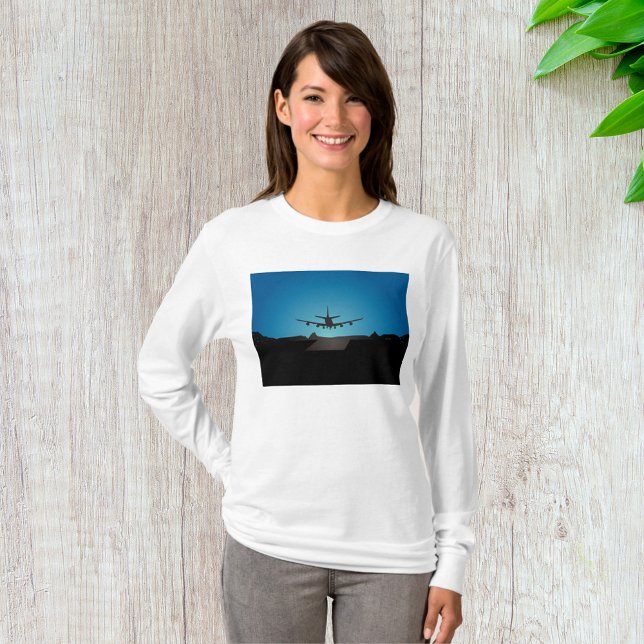 Flygplanslandning i Silhouette på natten T Shirt (Skapare uppladdad)