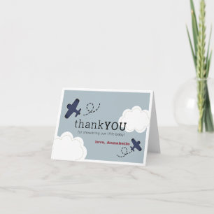 Flygplansmoln Blå himmel Boy Baby Shower Tack Kort