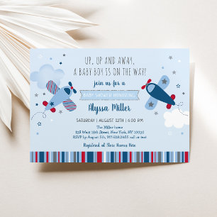 Flygplansmoln Boy Baby Shower Inbjudningar