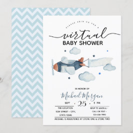 Flygplansmoln Sicksack Virtuell Baby Shower Inbjudningar