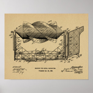 Flygplanspatent konst 1901 från Maskin Teckning Poster