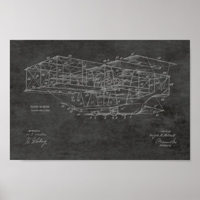 Flygplanspatent konst 1914 i Maskin Teckning Poster (Framsidan)