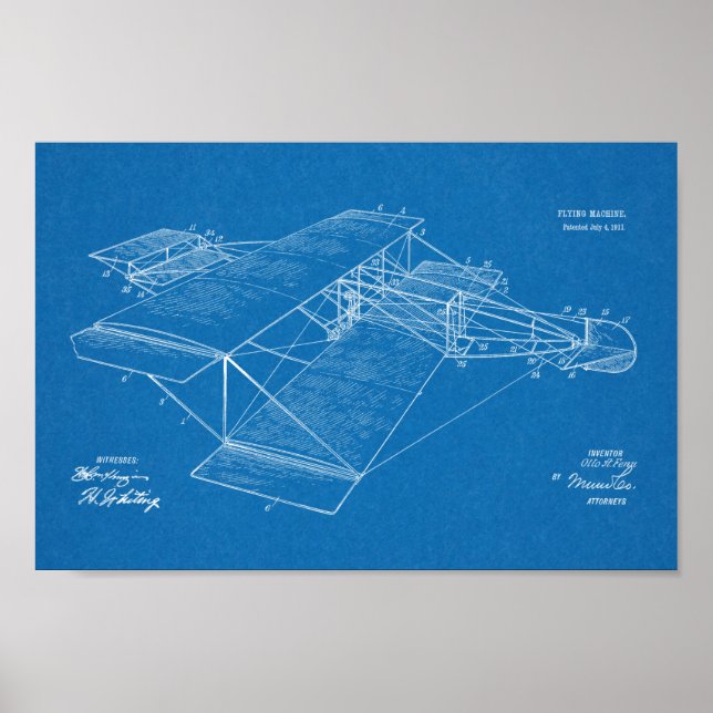 Flygplanspatent konst Teckning 1911 med flygande M Poster (Framsidan)