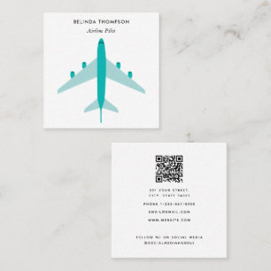 Flygplanspilot (QR-kod) Social Media Fyrkantigt Visitkort