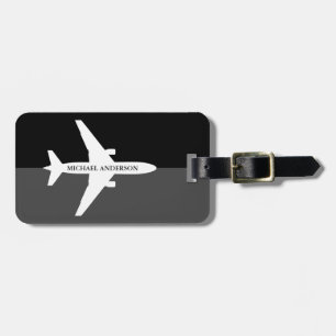 Flygplanspilot, svart och Grått Namn-resa Bagagebricka
