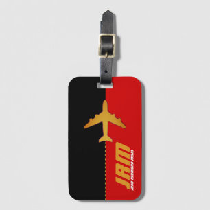 flygplansresa monogrammerad röd/svart bagagebricka