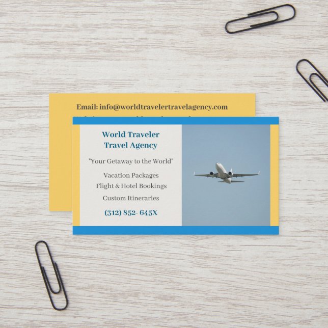 Flygplansresebyrån i gult i Flygplan Visitkort (Fram/Back In Situ)