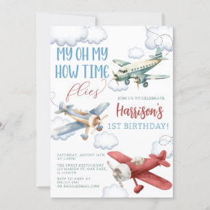 Flygplanstid flugor Flygplan Födelsedagsfest Inbjudningar